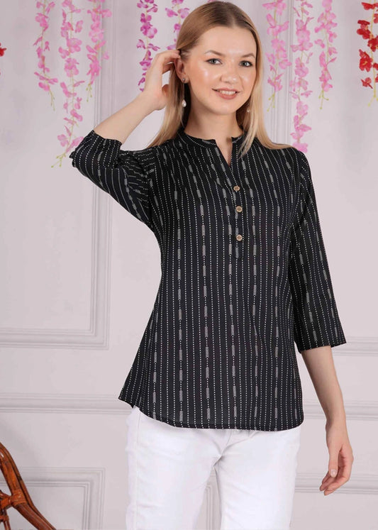 Women Black Cotton Print Breathable & Lightweight Ethnic Top