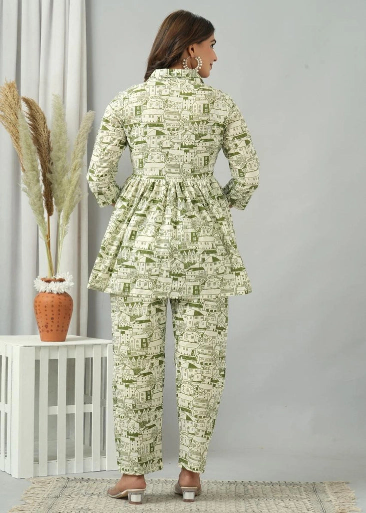 Women’s premium rayon co-ord set featuring a long-sleeve top and matching bottoms, designed in a lightweight, breathable fabric for all-day comfort — perfect for casual outings, brunches, or relaxed gatherings.