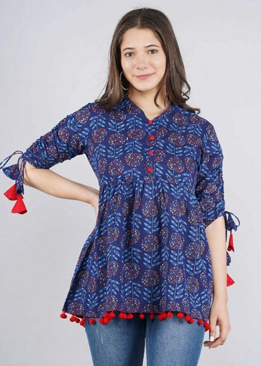Women’s Cotton Printed Casual Wear Top with Tassels