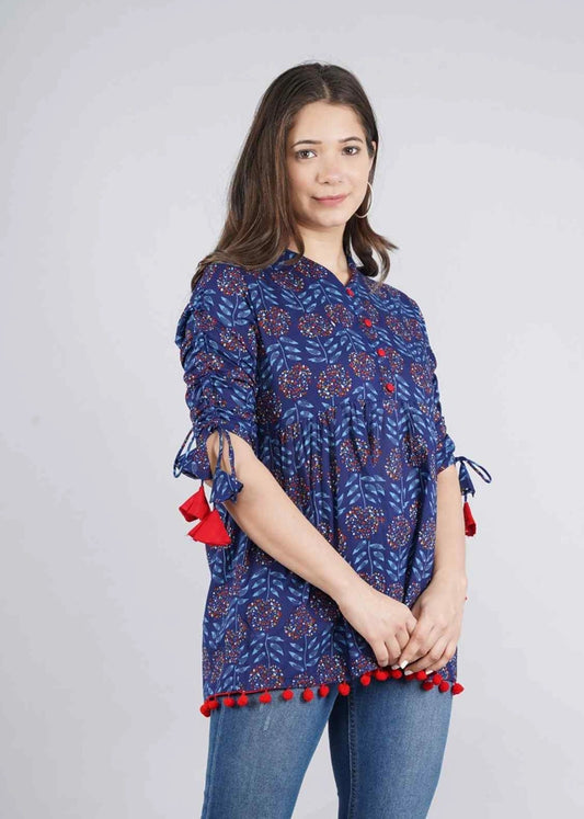 Women’s Cotton Printed Casual Wear Top with Tassels