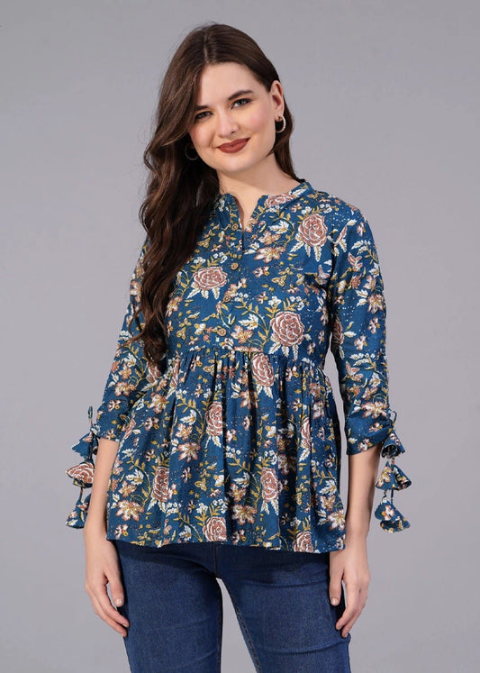 Women’s Pure Cotton Blue Casual Regular Wear Top