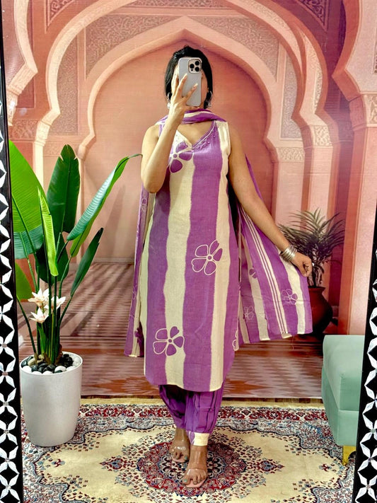 Beautiful Cotton Kurti Set with Pant & Dupatta