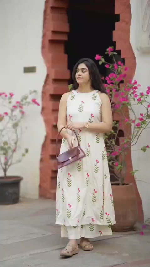 Premium Floral Pure Cotton Kurti Palazzo Set
