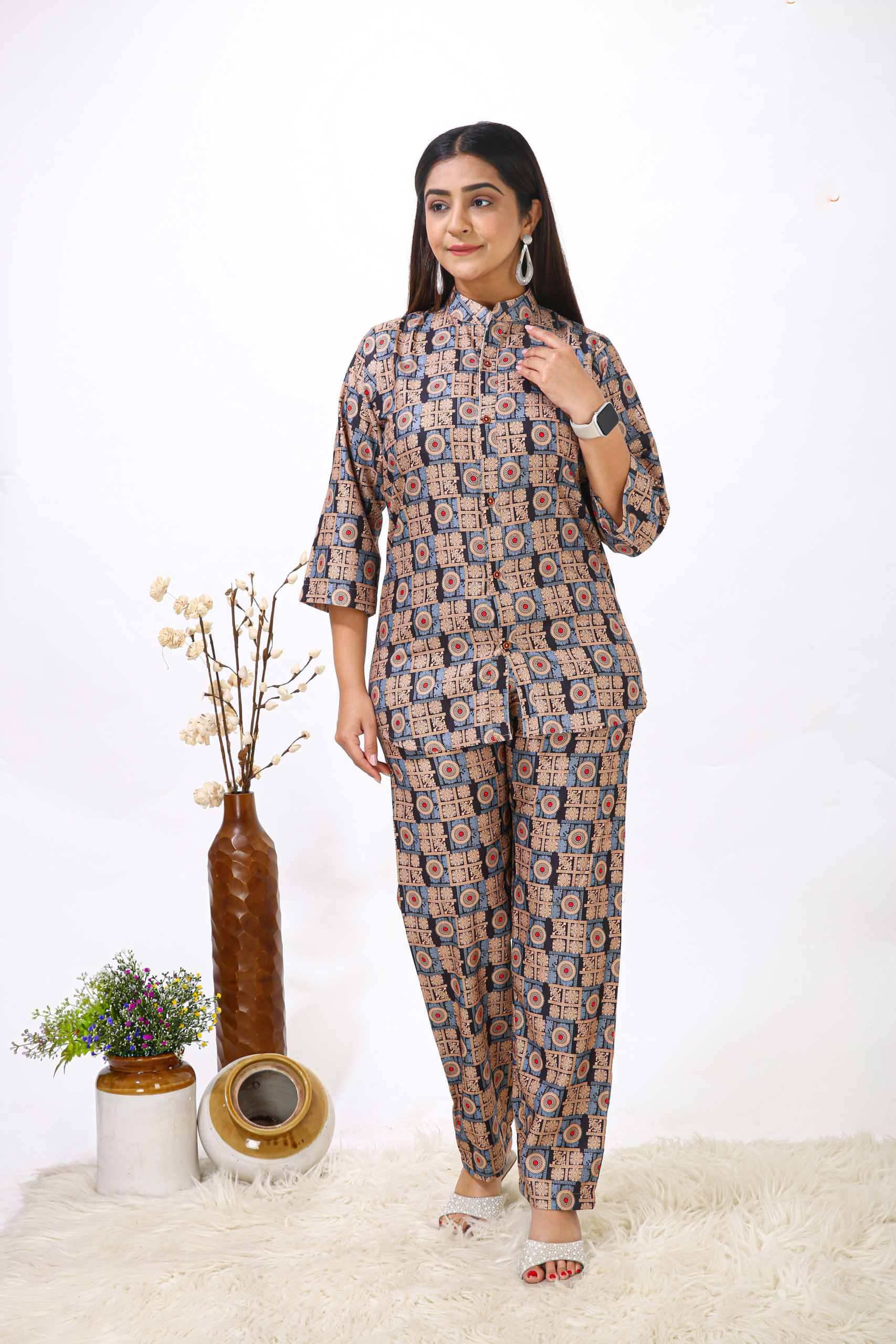 Rayon Western 2d Rajwdi Printed Women Cod Set