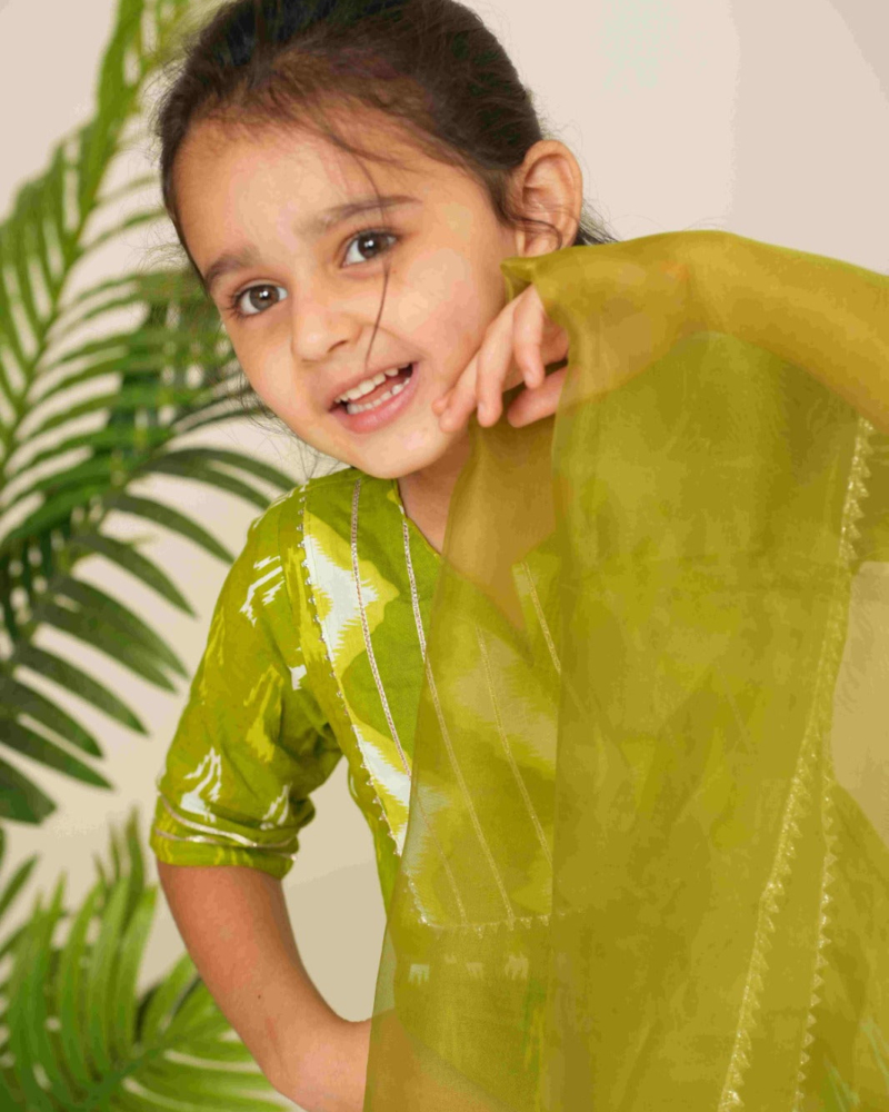 Ethnic Set for Kids | Green Ethnic Set for Girls Kids | Pure Cotton Kids Set - Image 4