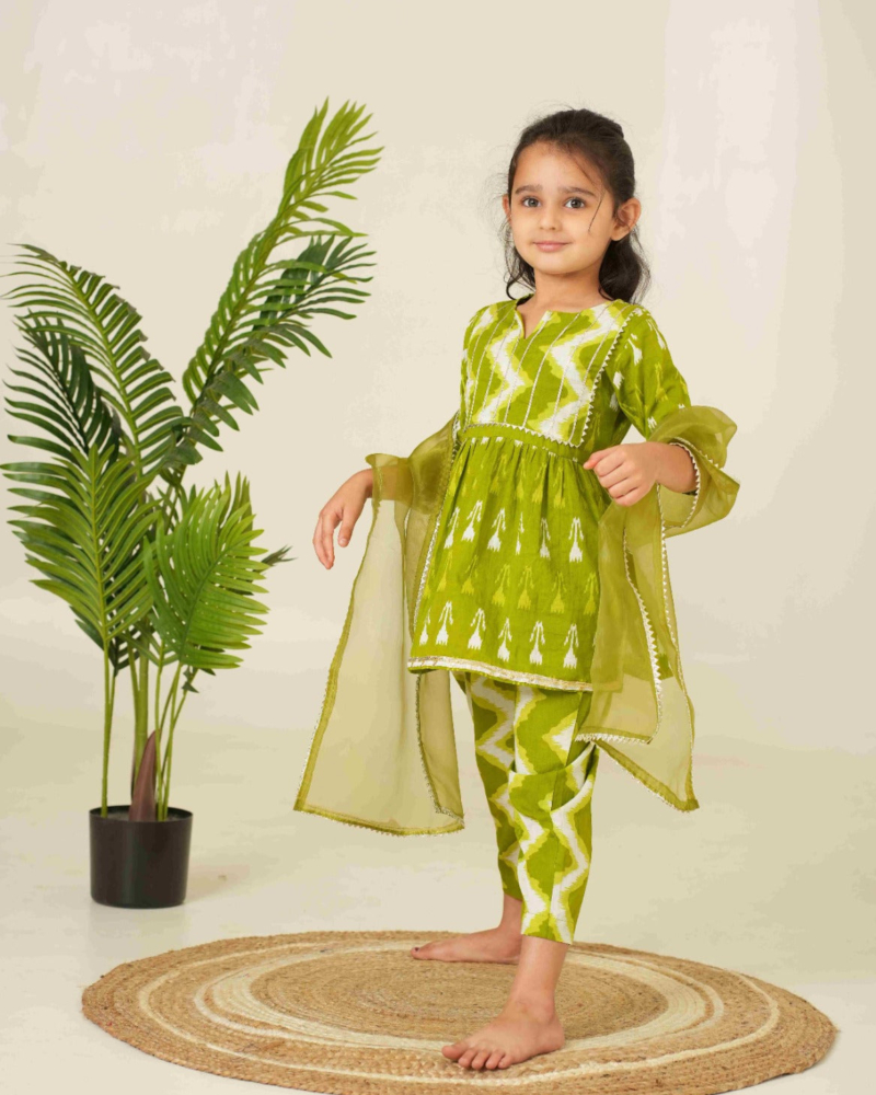 Ethnic Set for Kids | Green Ethnic Set for Girls Kids | Pure Cotton Kids Set - Image 8