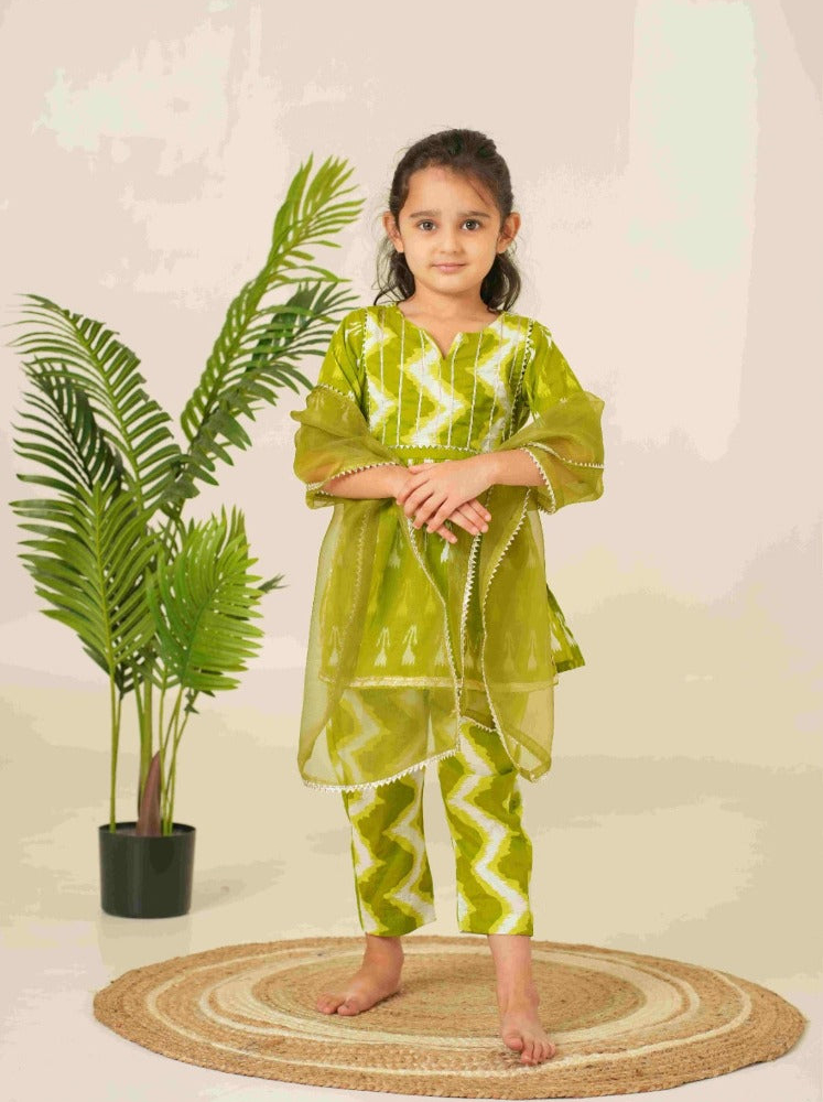 Ethnic Set for Kids | Green Ethnic Set for Girls Kids | Pure Cotton Kids Set