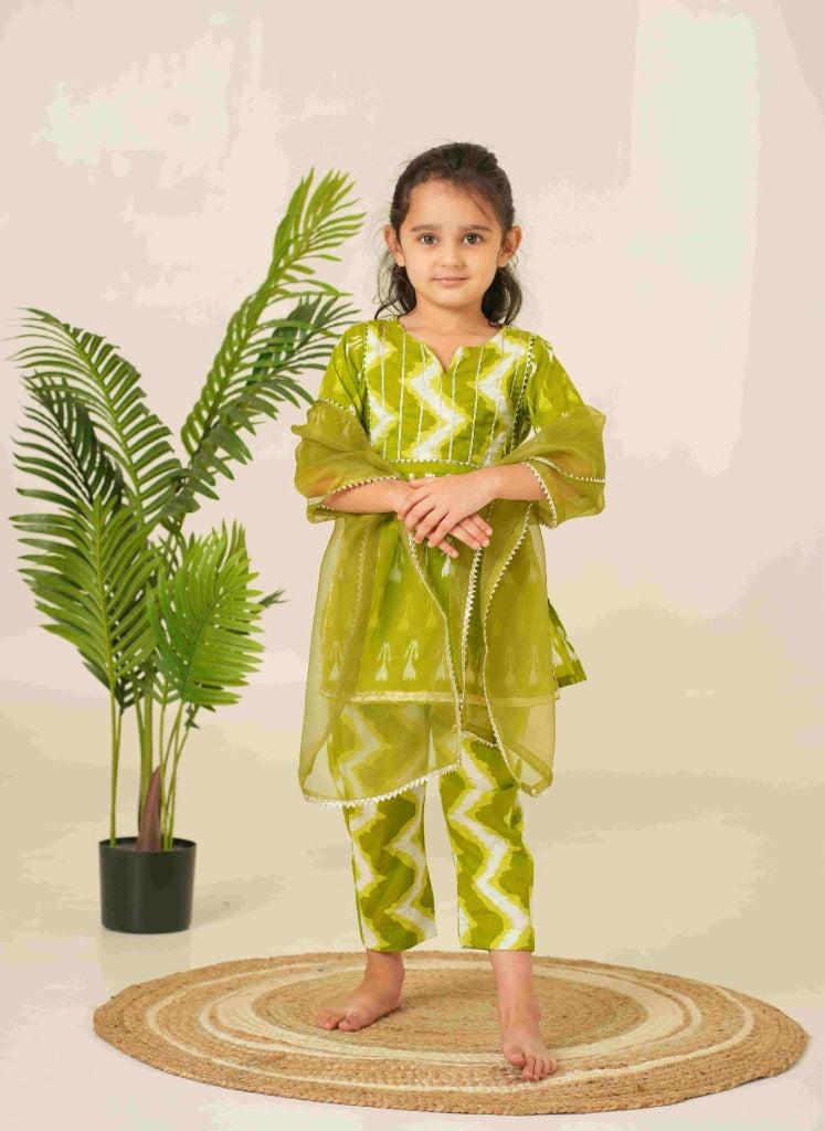 Ethnic Set for Kids | Green Ethnic Set for Girls Kids | Pure Cotton Kids Set