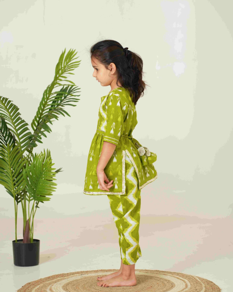 Ethnic Set for Kids | Green Ethnic Set for Girls Kids | Pure Cotton Kids Set - Image 12