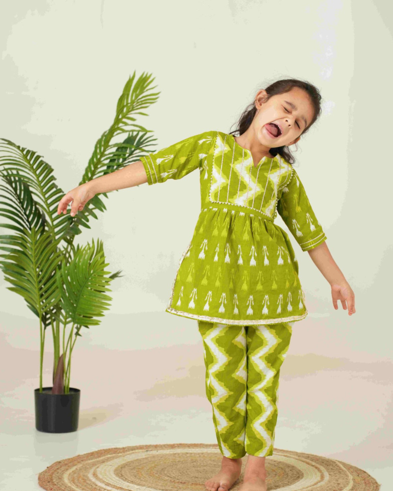 Ethnic Set for Kids | Green Ethnic Set for Girls Kids | Pure Cotton Kids Set - Image 13