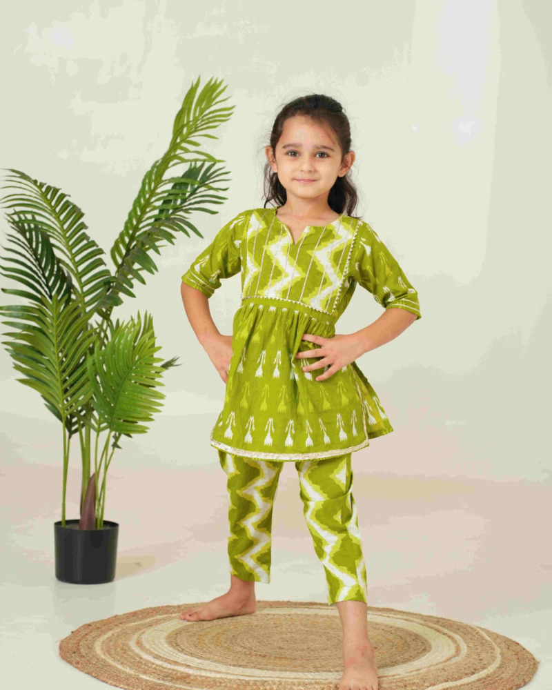 Ethnic Set for Kids | Green Ethnic Set for Girls Kids | Pure Cotton Kids Set - Image 14