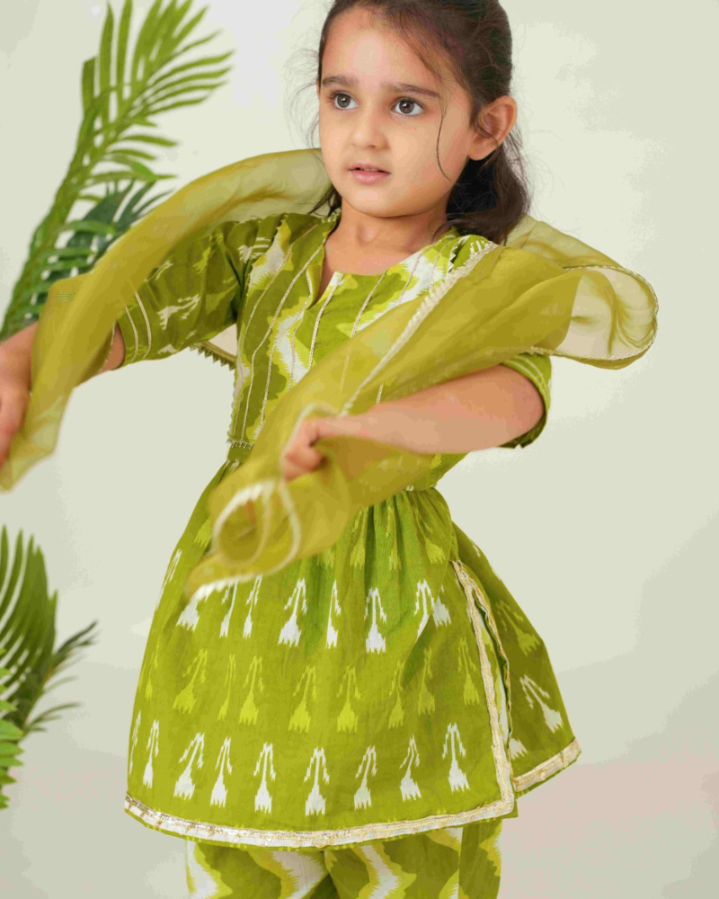 Ethnic Set for Kids | Green Ethnic Set for Girls Kids | Pure Cotton Kids Set - Image 15