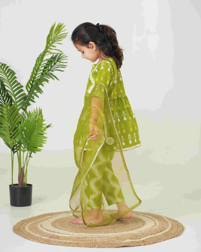 Ethnic Set for Kids | Green Ethnic Set for Girls Kids | Pure Cotton Kids Set - Image 17