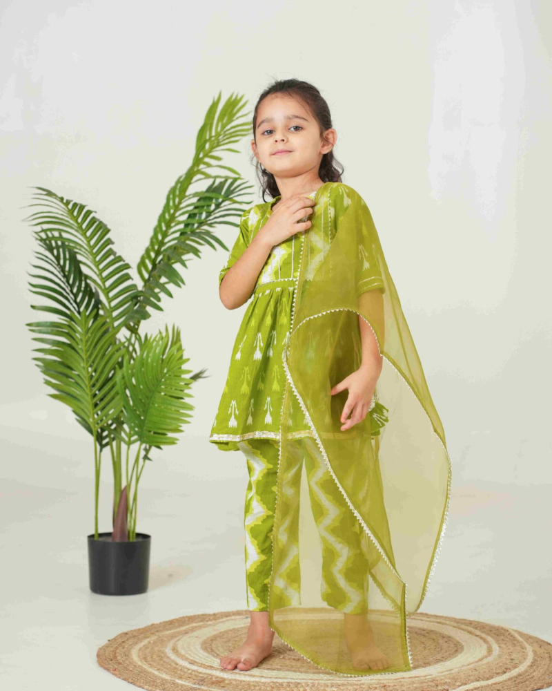 Ethnic Set for Kids | Green Ethnic Set for Girls Kids | Pure Cotton Kids Set - Image 18