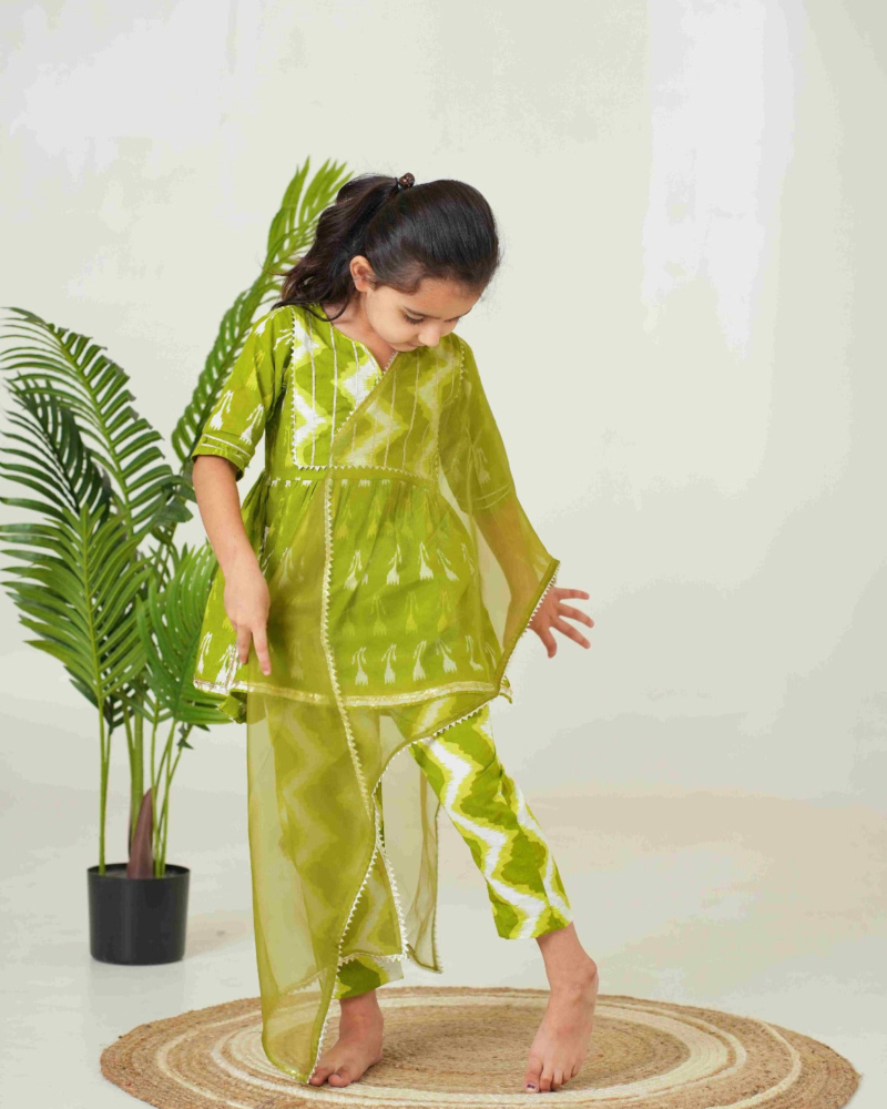 Ethnic Set for Kids | Green Ethnic Set for Girls Kids | Pure Cotton Kids Set - Image 19