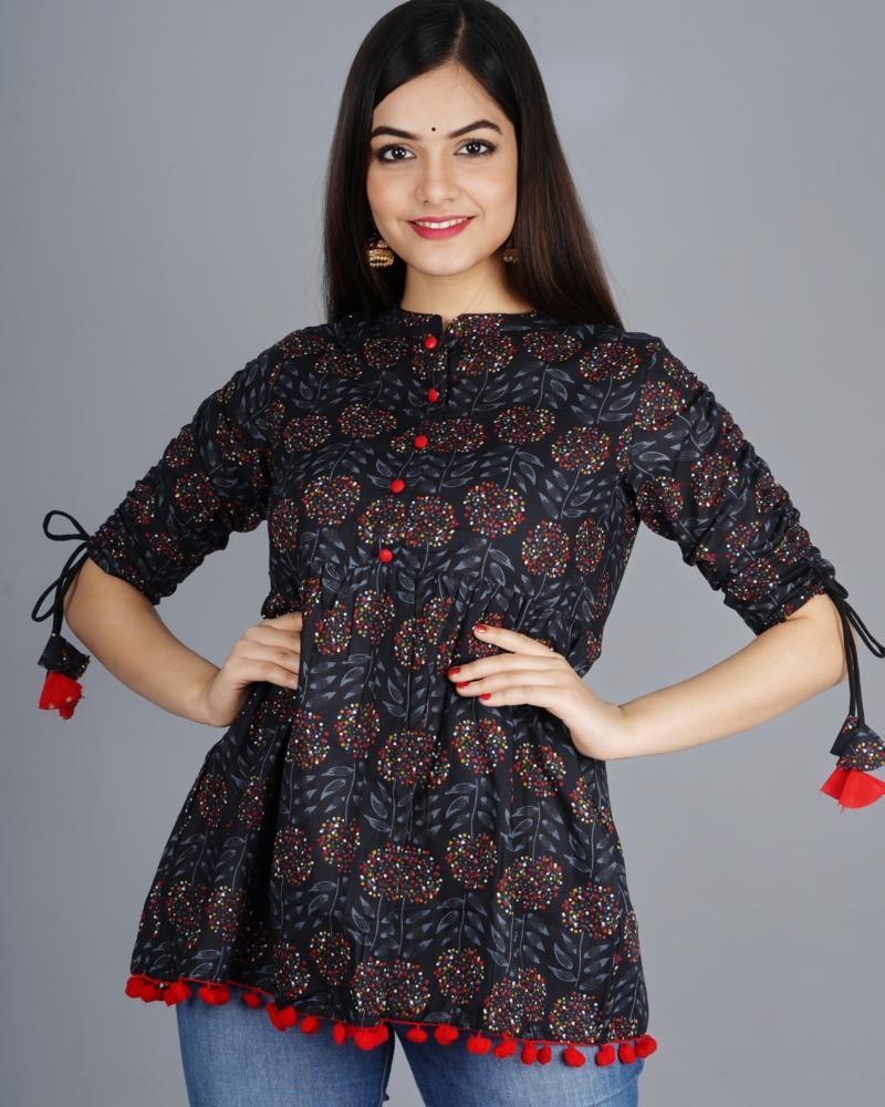 Women's Cotton Printed Casual Regular Wear Tops with Tasseles #T3 - Image 19