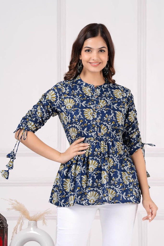 Women’s Printed Short Kurti Cotton Floral Print Top