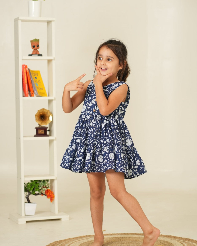 Floral Print Kids Dress Pure Cotton | Blue Dress for Kids | Beautiful Kids Dress - Image 4