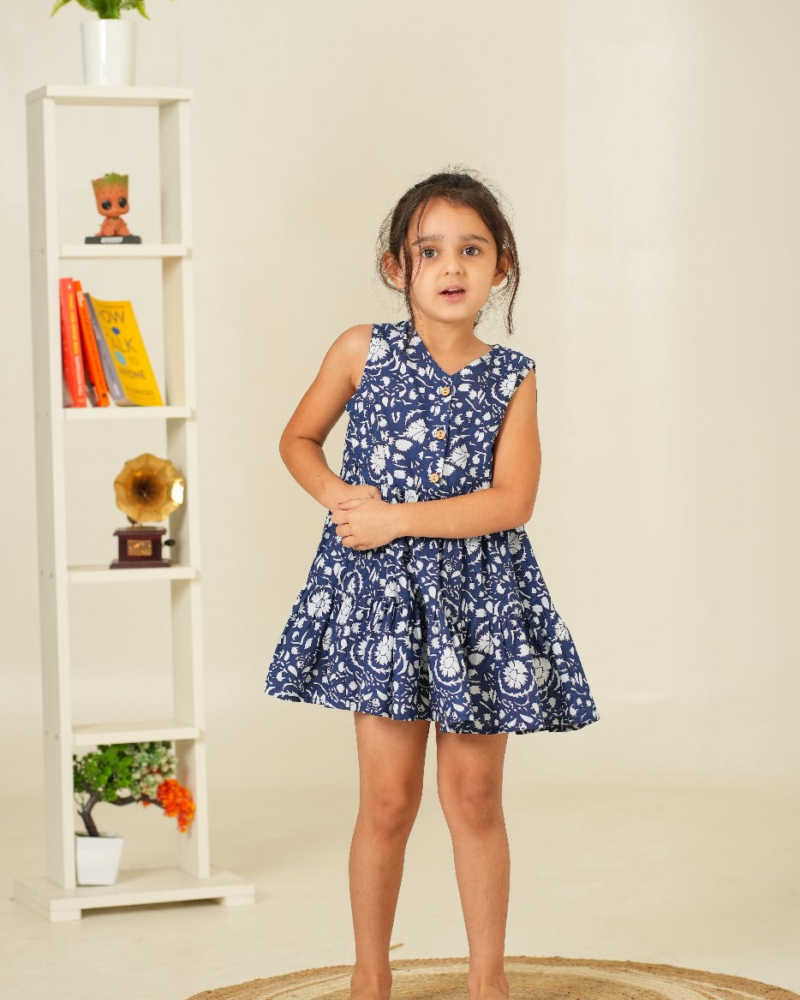 Floral Print Kids Dress Pure Cotton | Blue Dress for Kids | Beautiful Kids Dress - Image 5