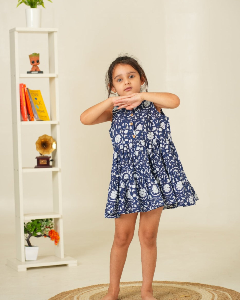 Floral Print Kids Dress Pure Cotton | Blue Dress for Kids | Beautiful Kids Dress - Image 6