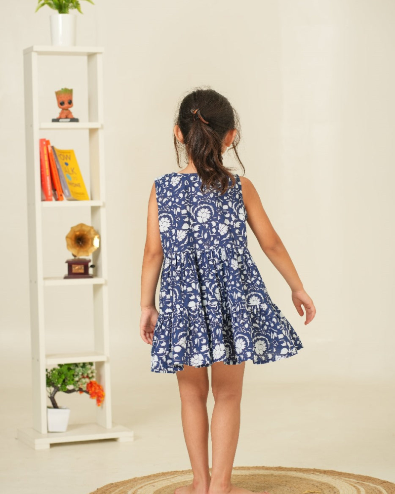 Floral Print Kids Dress Pure Cotton | Blue Dress for Kids | Beautiful Kids Dress - Image 7