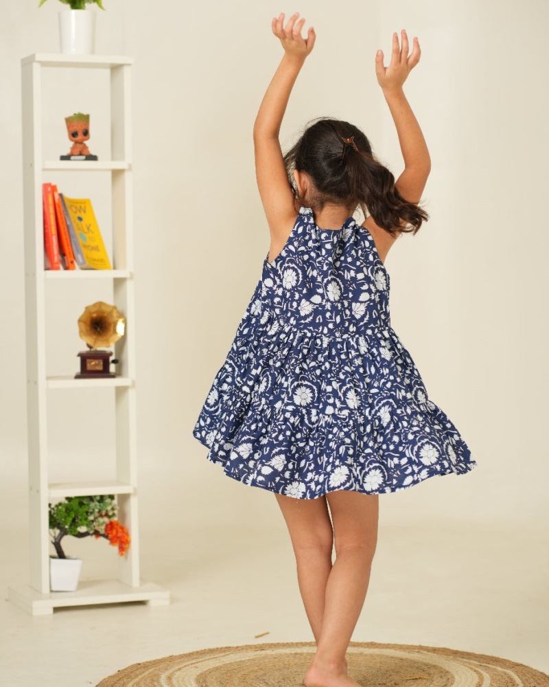 Floral Print Kids Dress Pure Cotton | Blue Dress for Kids | Beautiful Kids Dress - Image 8