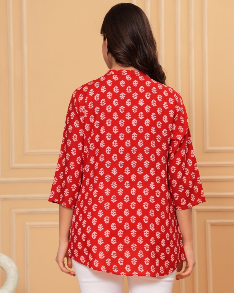 Red Printed Straight Tunic Top - Image 7