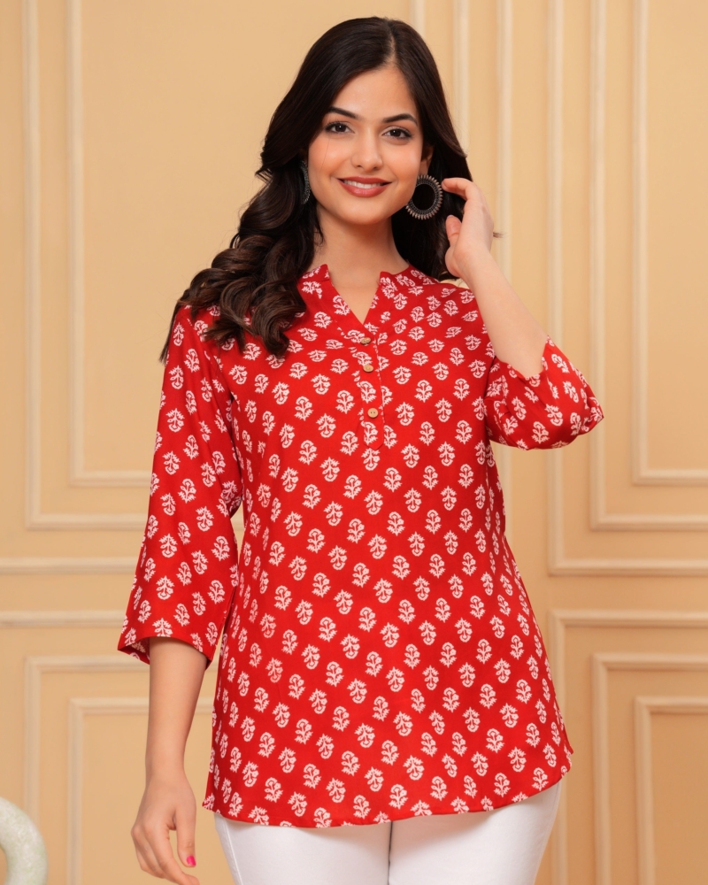 Red Printed Straight Tunic Top - Image 2