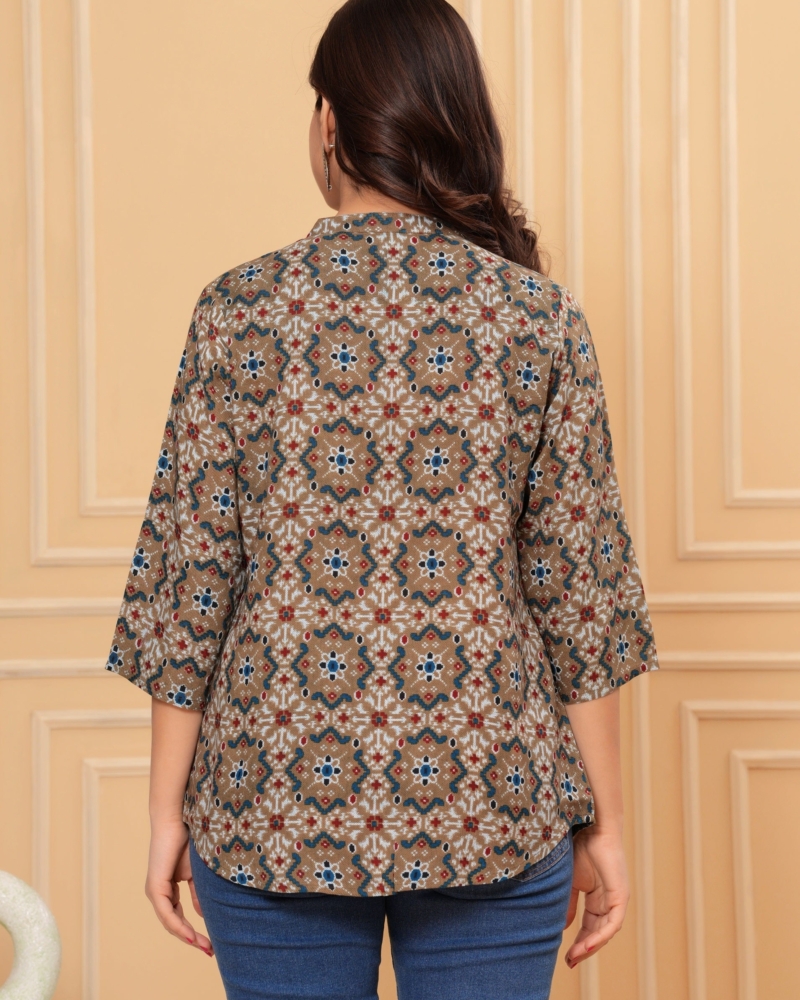 Brown Trendy Printed Straight Tunic Top - Image 7