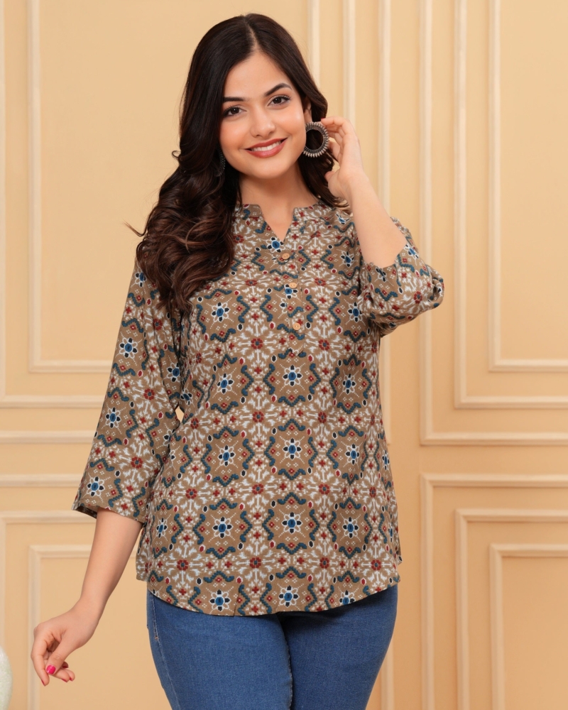 Brown Trendy Printed Straight Tunic Top