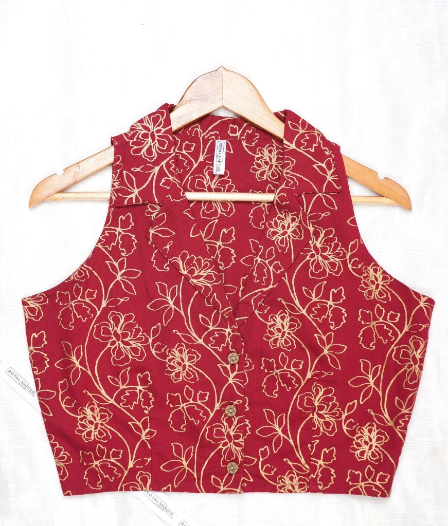 Maroon Pure Cotton Blouson Top