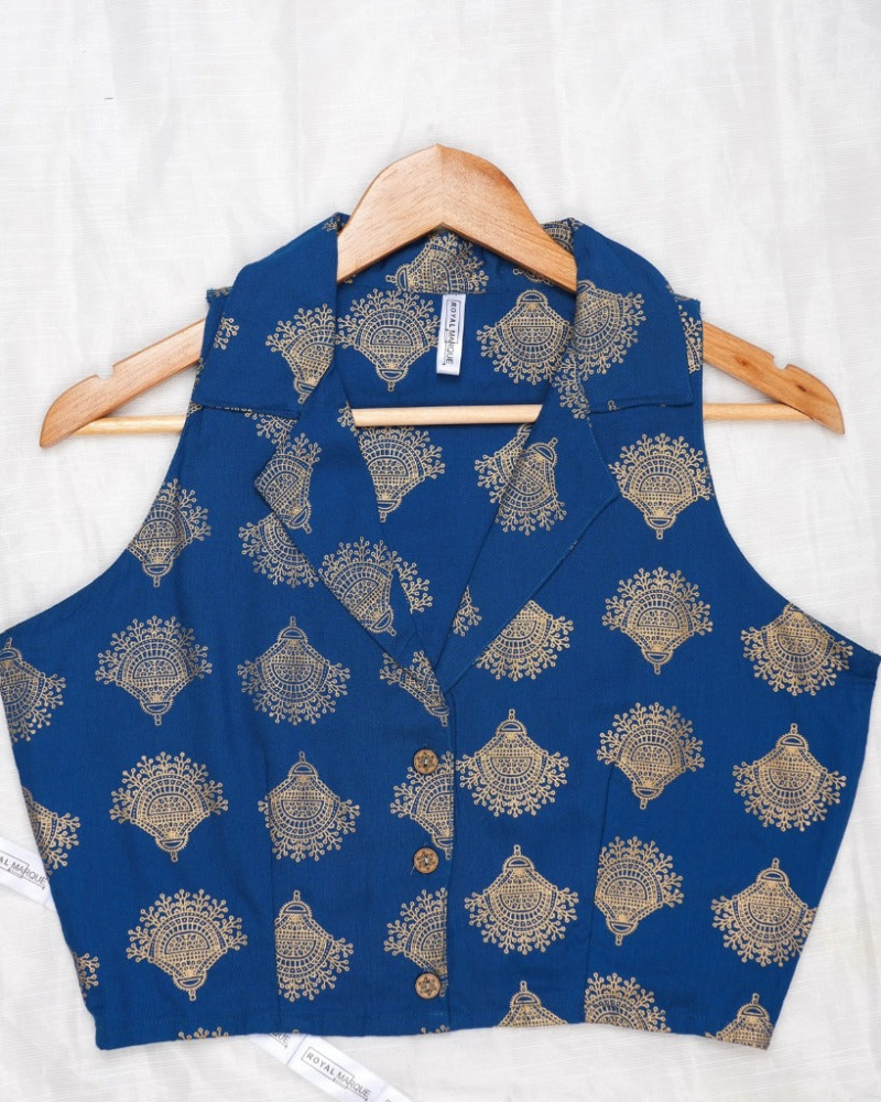 Pure Cotton Prussian Blue Blouson Top