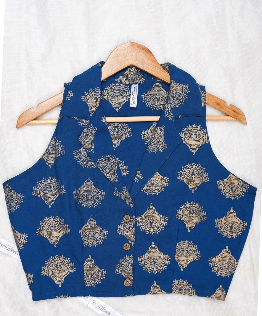 Pure Cotton Prussian Blue Blouson Top