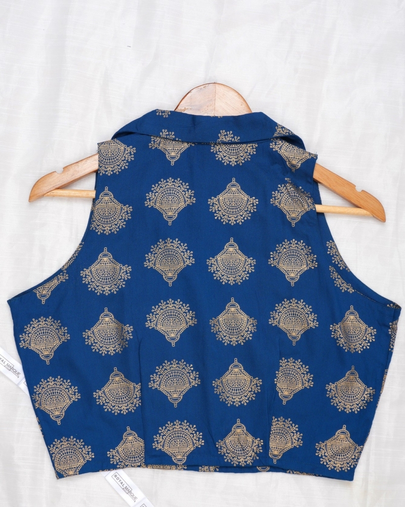 Pure Cotton Prussian Blue Blouson Top - Image 2