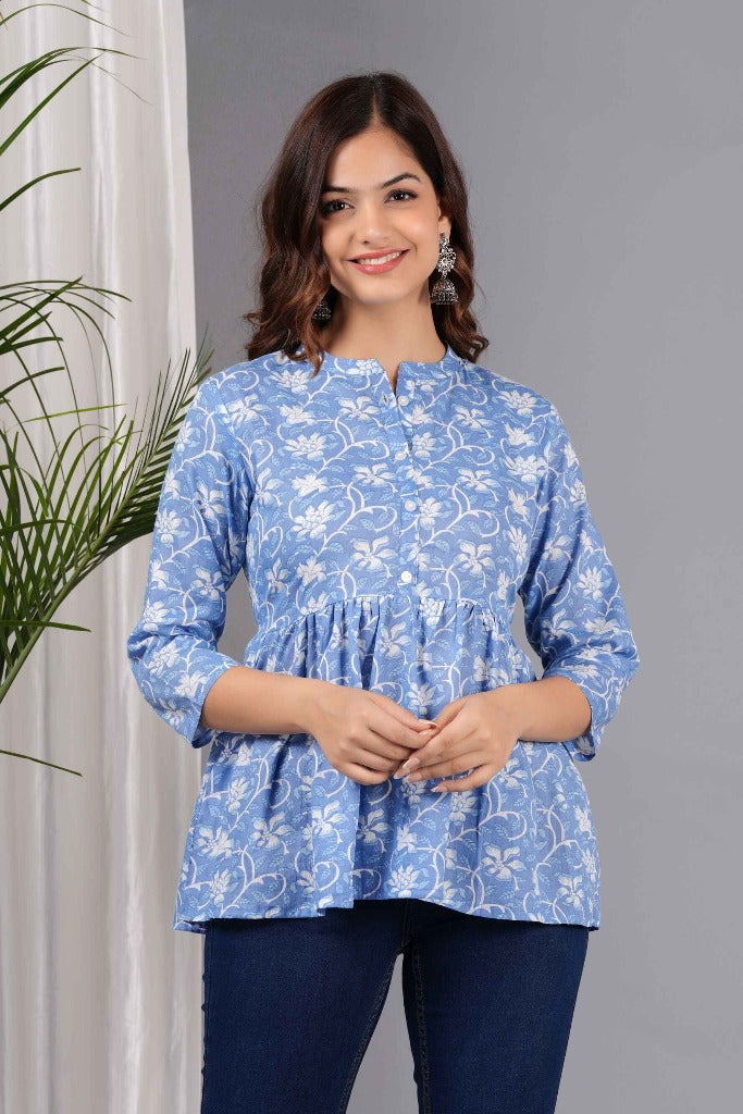 Pure Cotton Floral Printed Peplum Top #PT12