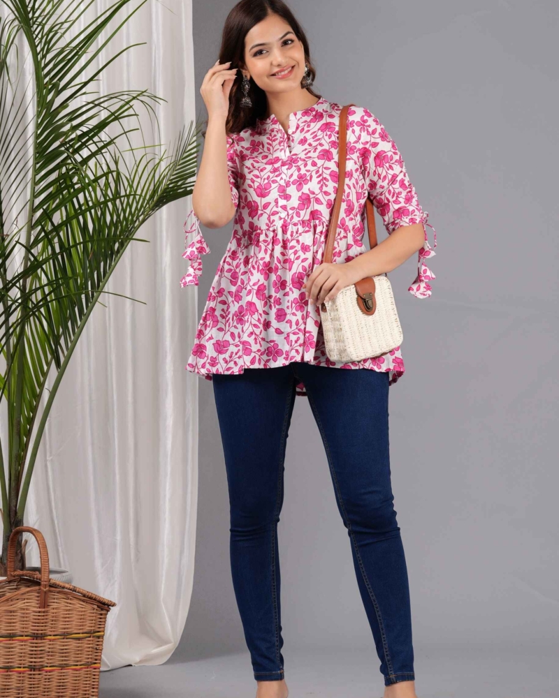 Pure Cotton Floral Printed Peplum Top #PT21 - Image 5