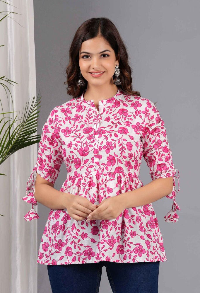 Pure Cotton Floral Printed Peplum Top #PT21