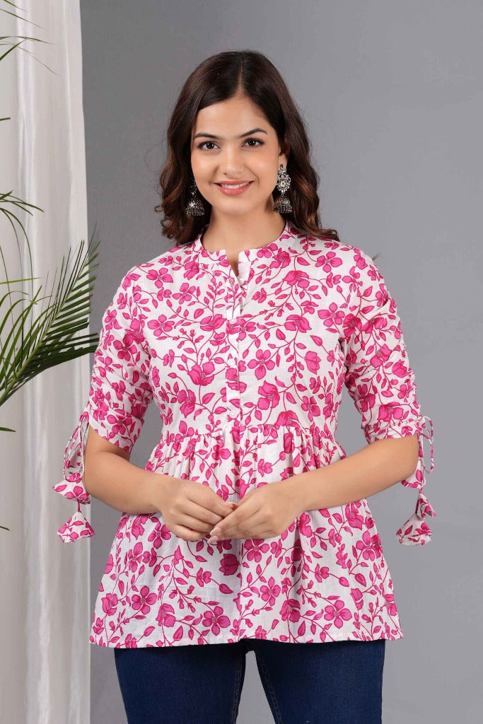 Pure Cotton Floral Printed Peplum Top #PT21