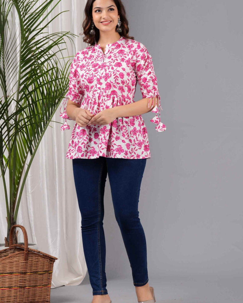 Pure Cotton Floral Printed Peplum Top #PT21 - Image 6