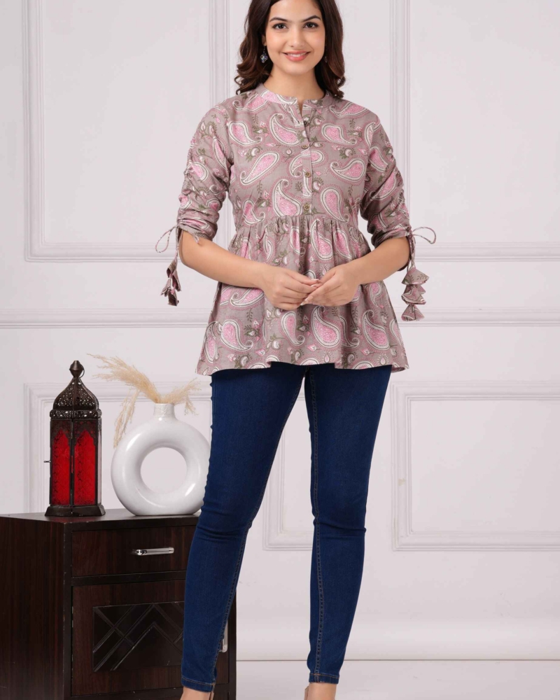 Pure Cotton Printed Peplum Top #PT41 - Image 3