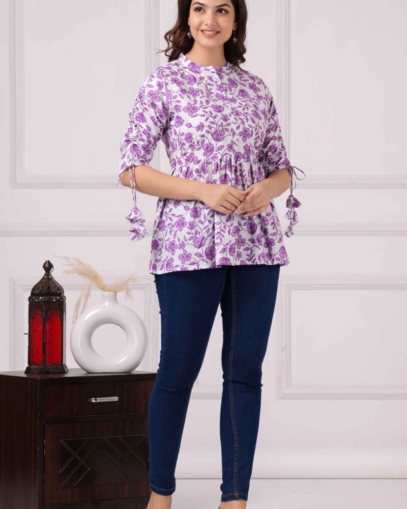 Pure Cotton Floral Printed Peplum Top #PT21 - Image 13