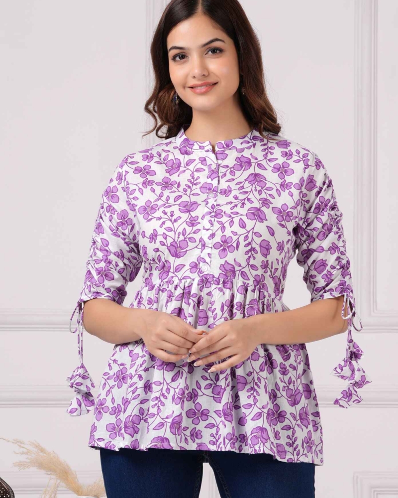 Pure Cotton Floral Printed Peplum Top #PT21 - Image 9