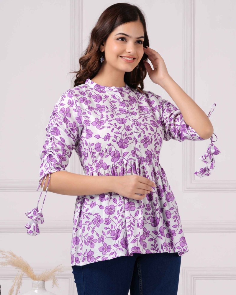 Pure Cotton Floral Printed Peplum Top #PT21 - Image 10