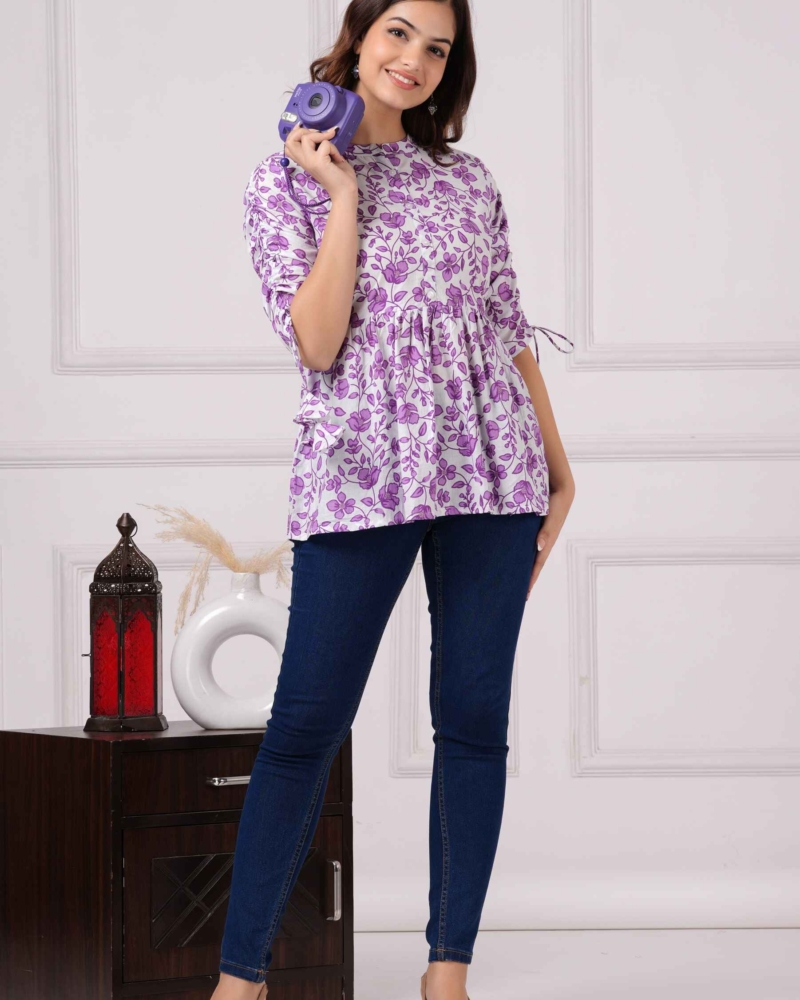 Pure Cotton Floral Printed Peplum Top #PT21 - Image 14