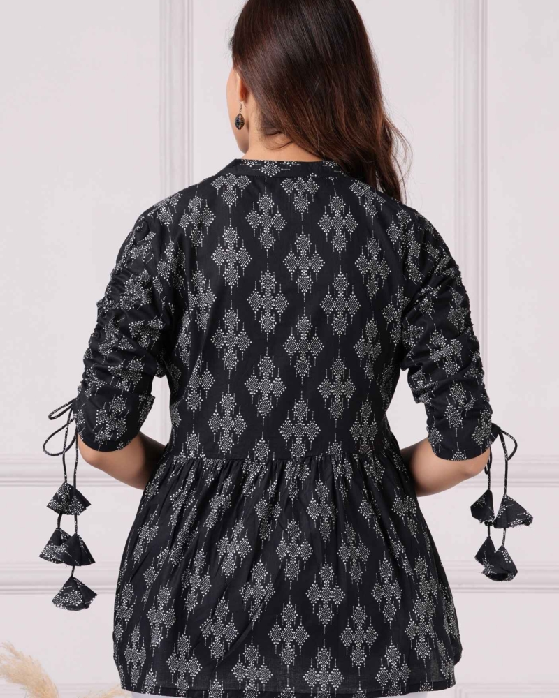 Pure Cotton Printed Black Peplum Top - Image 5