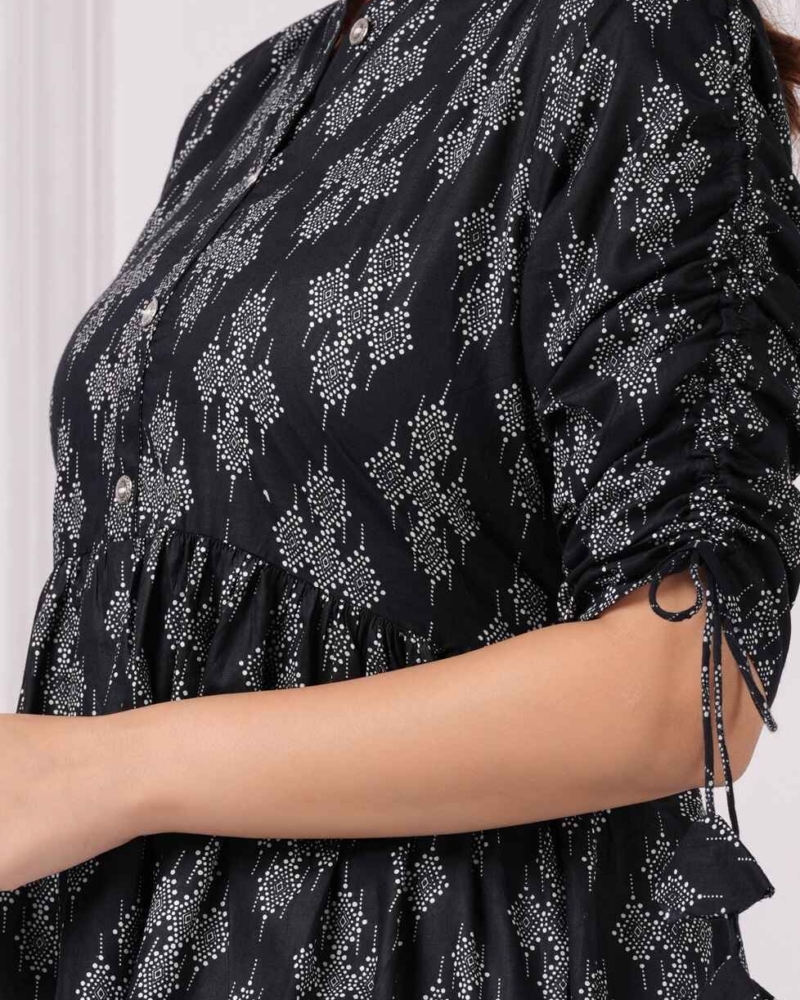 Pure Cotton Printed Black Peplum Top - Image 9