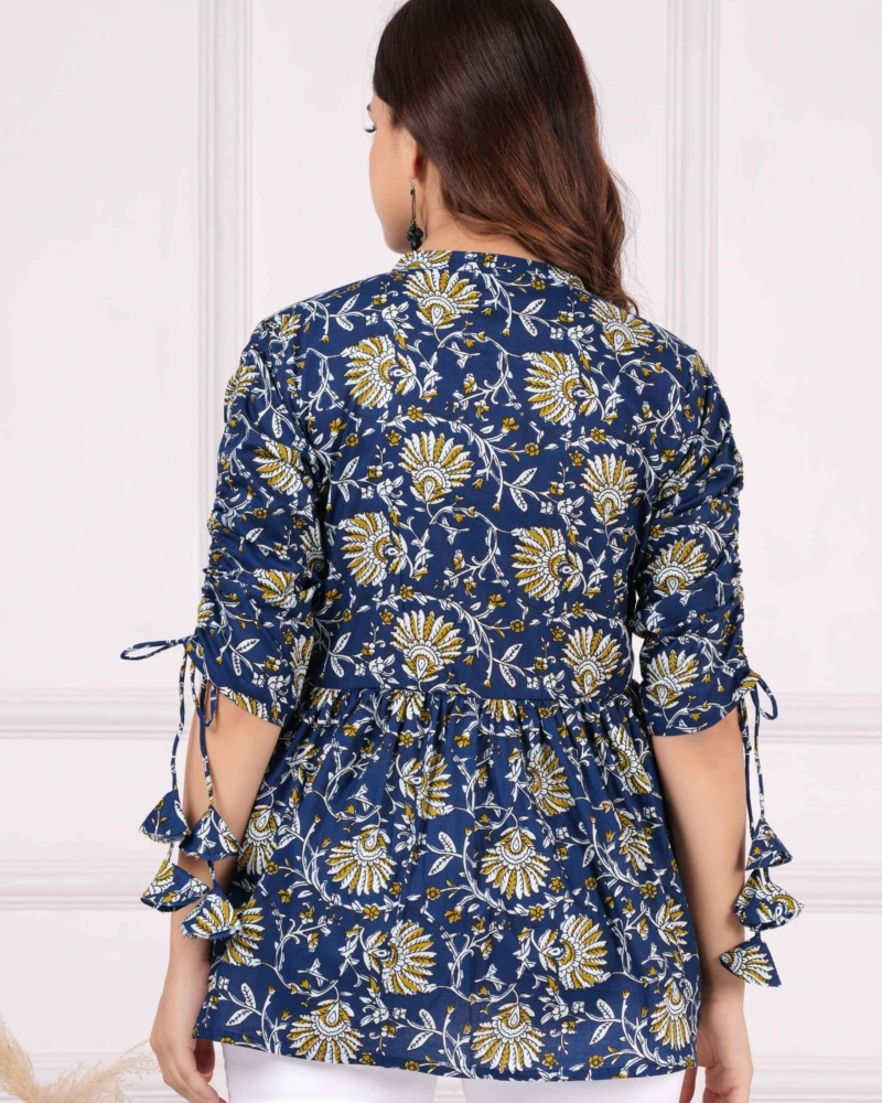 Pure Cotton Printed New York Blue Peplum Top - Image 5