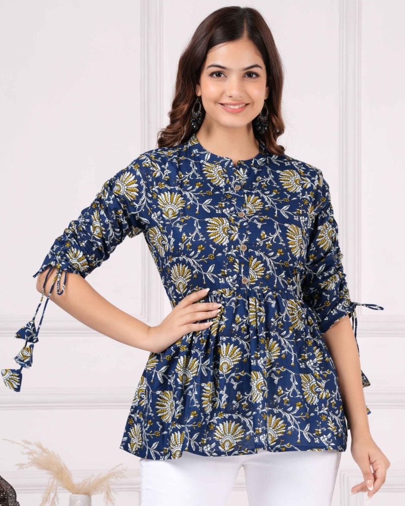 Pure Cotton Printed New York Blue Peplum Top - Image 3