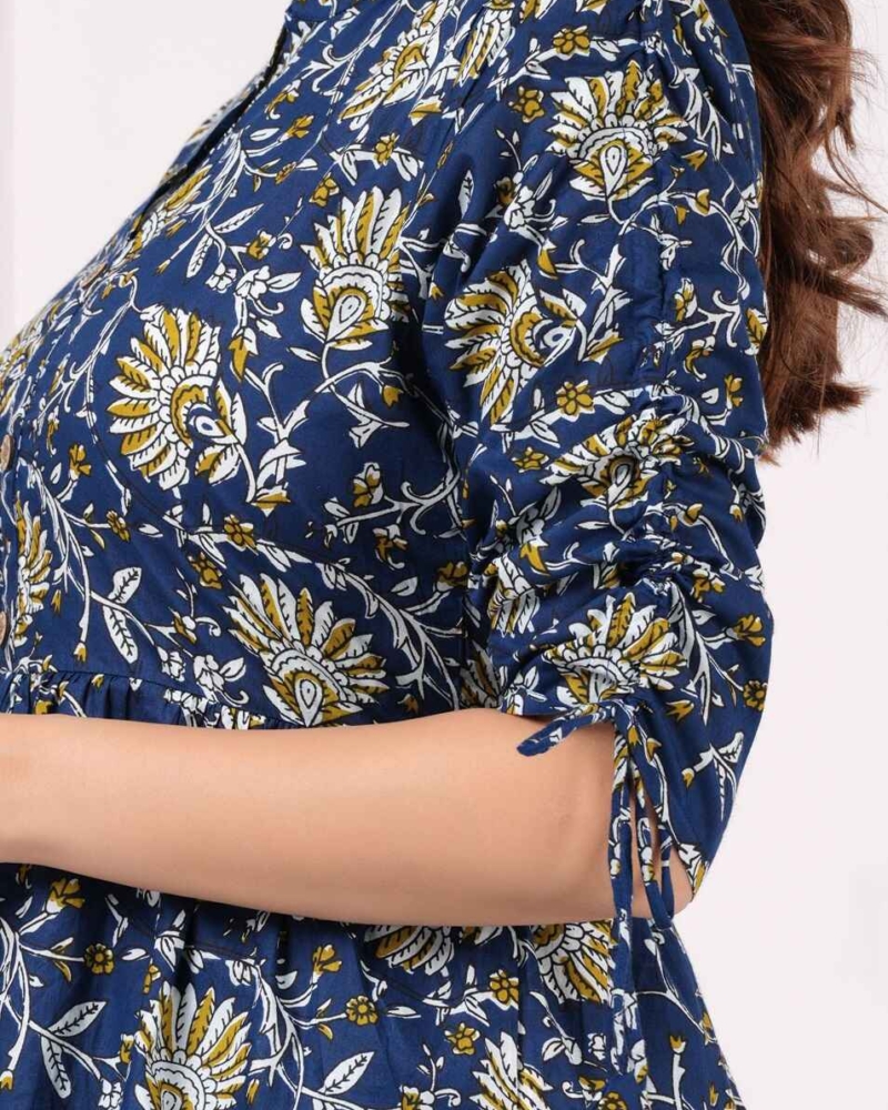 Pure Cotton Printed New York Blue Peplum Top - Image 9