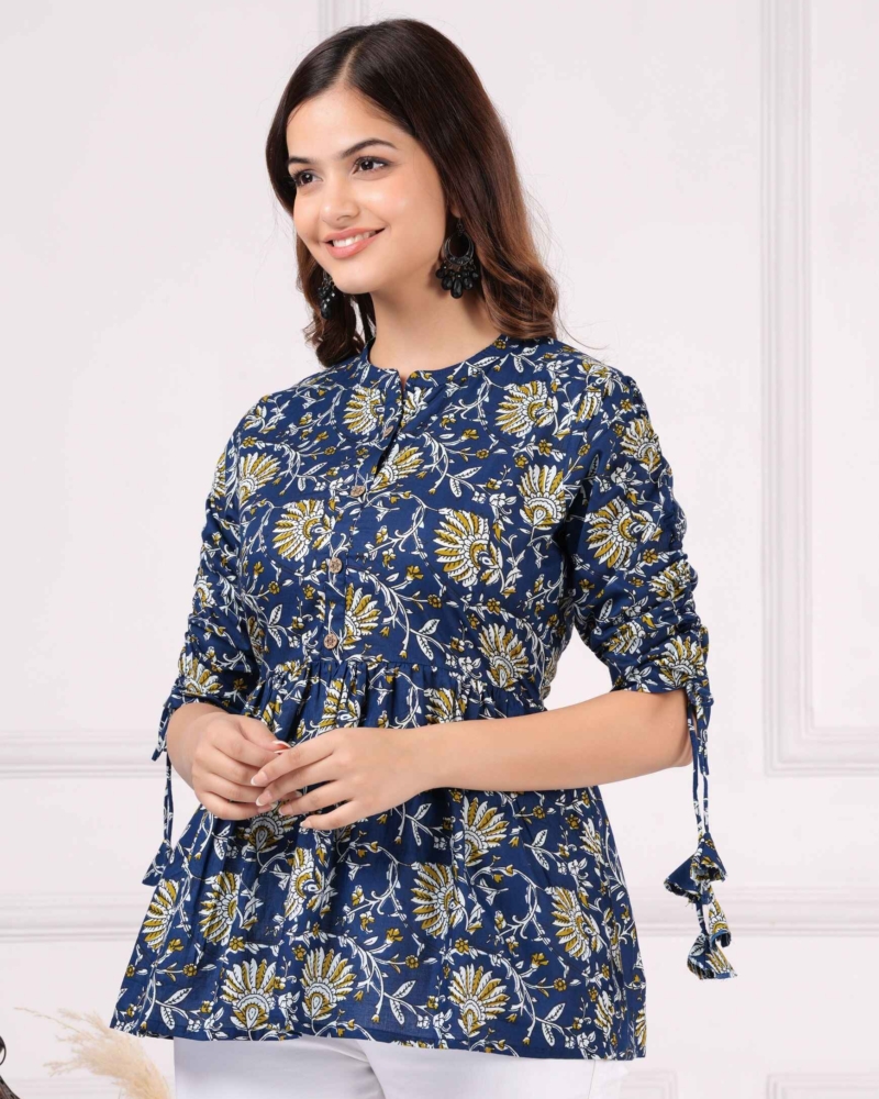 Pure Cotton Printed New York Blue Peplum Top - Image 4